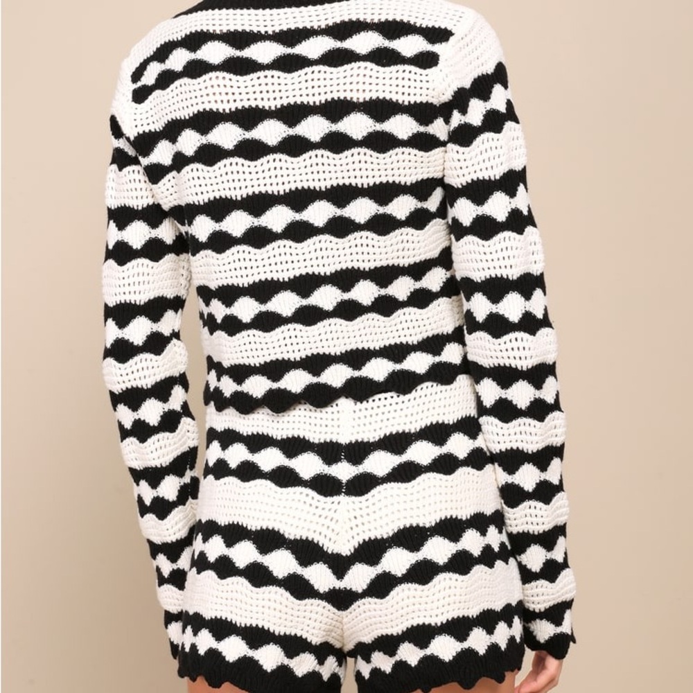 ivory cream & black striped crochet knit set - Picture 3 of 13
